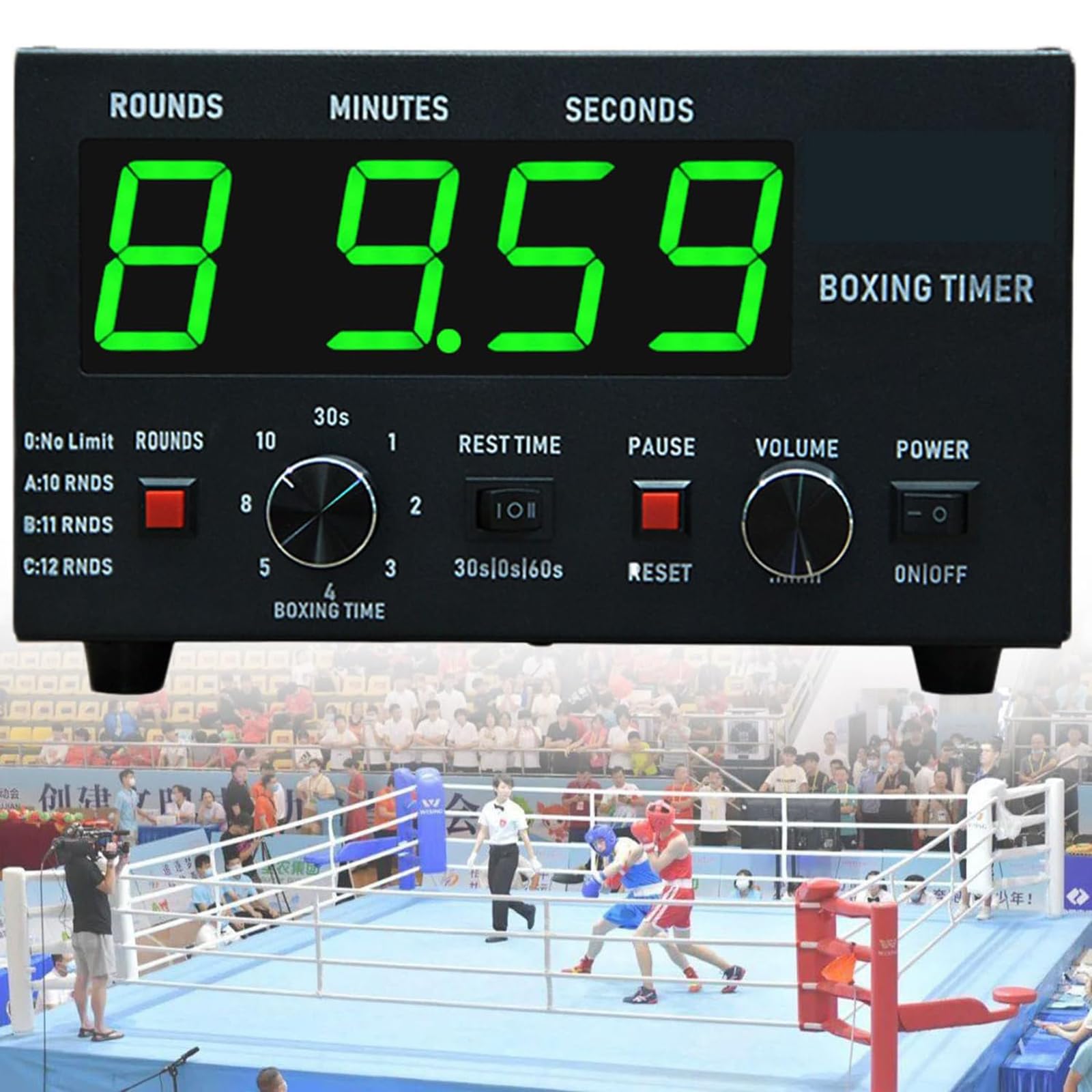 Temporizador De Intervalos De Boxeo, Temporizador De Gimnasio Profesional con Pantalla LED, Tiempo De Entrenamiento Seleccionable Y Repeticiones De Ciclo para Muay Thai/MMA/Kickboxing