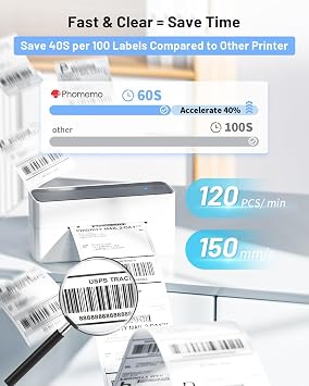 Phomemo 241BT Bluetooth Thermal Label Printer 4x6, Black | Compatible with Phone, Pad, PC, Works with Amazon, Shopify, USPS, Temu, Ideal for Small Business Shipping & Packages