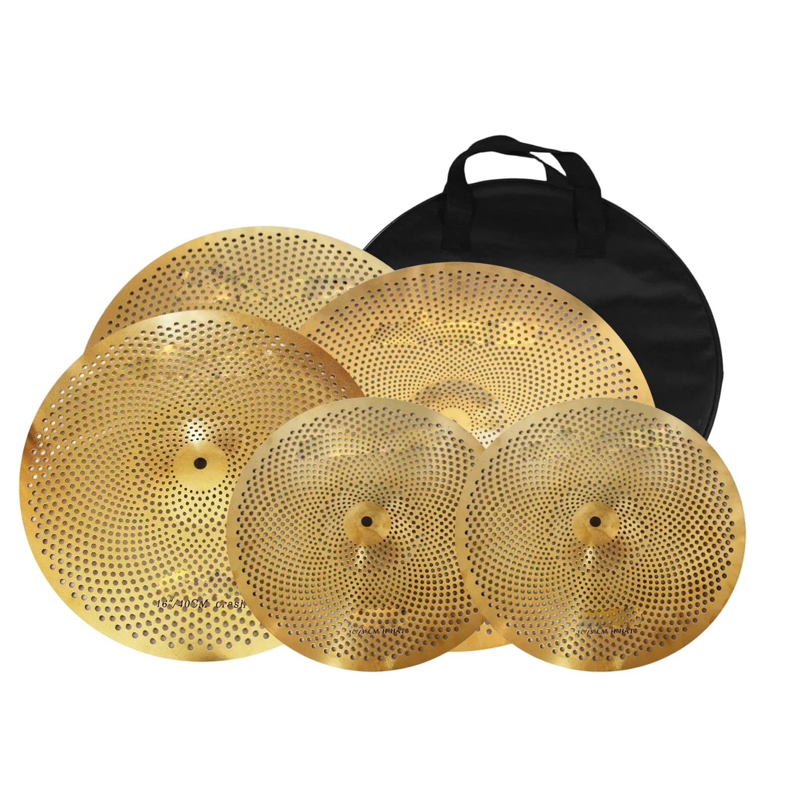 Miłośnicy Muzyki Talerz Zestaw Low Volume Pack 14 Hi Hats 16/18 Crash 20 Calowy Talerz Ride 5 Częściowy Zestaw Wyciszający(Golden)