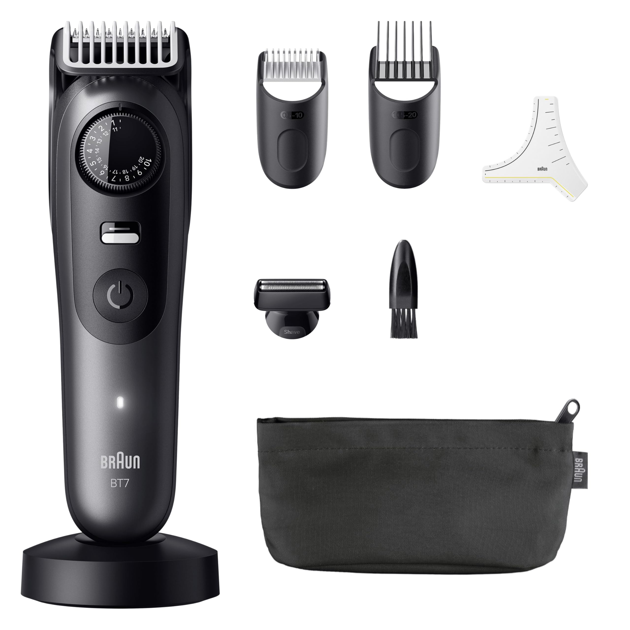 Braun Regolabarba Uomo Series 7, +7 Strumenti da Barbiere, Lama Problade Affilata a Vita, Fino a 120 Minuti di Autonomia, Impermeabile, Selettore di Precisione con 40 Lughezze e Blocco, Bt7525, Grigio
