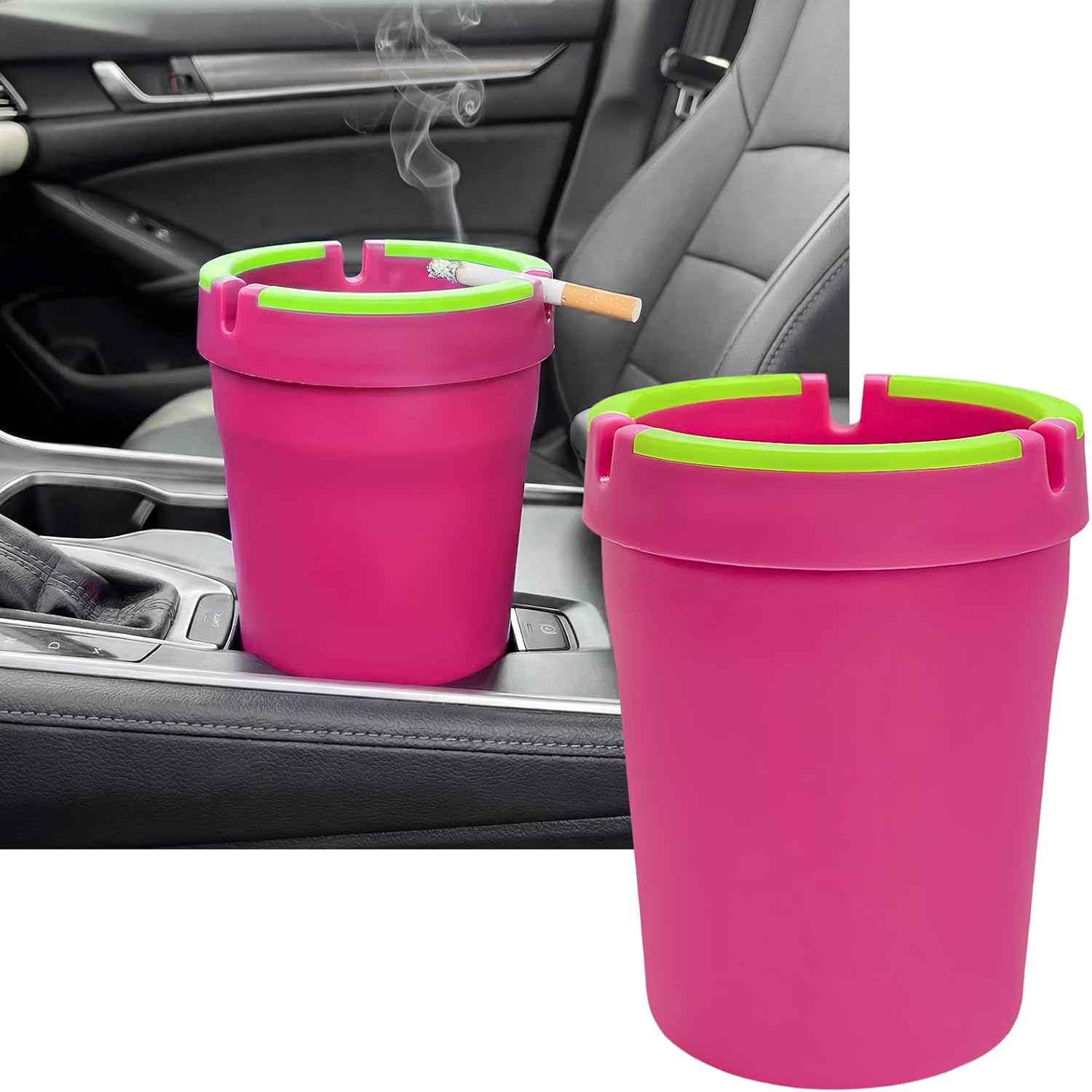 Smokeless Car Ashtray, Glow In The Dark Auto Cup Holder Ash Tray Cigarette Trash Can, Multifunctional Smell Proof Ashtray Portable Ash Organizer for Cars Trucks SUVs (Black)