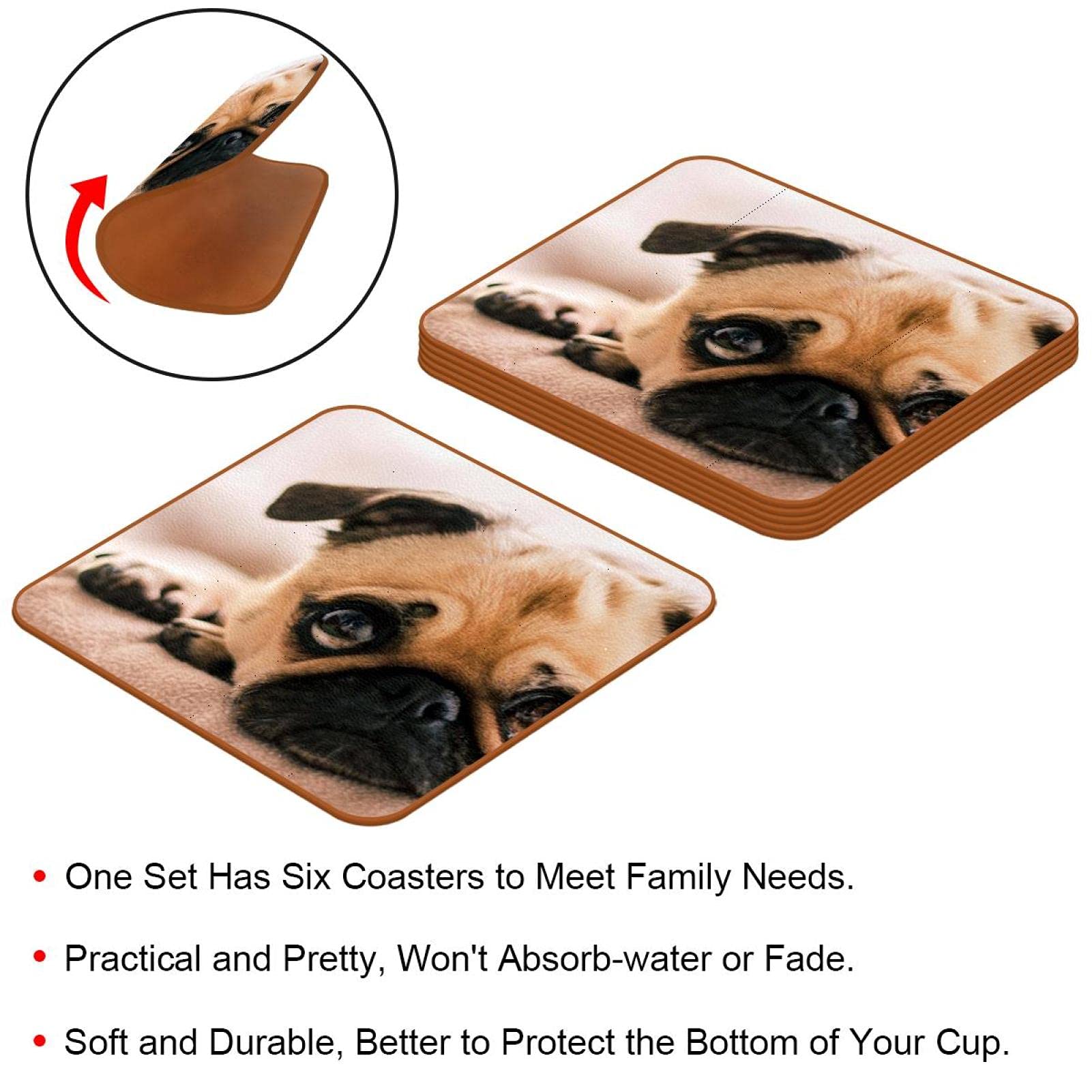 Lot De 4 Dessous De Verre Avec Imprimé Chien Carlin Mignon