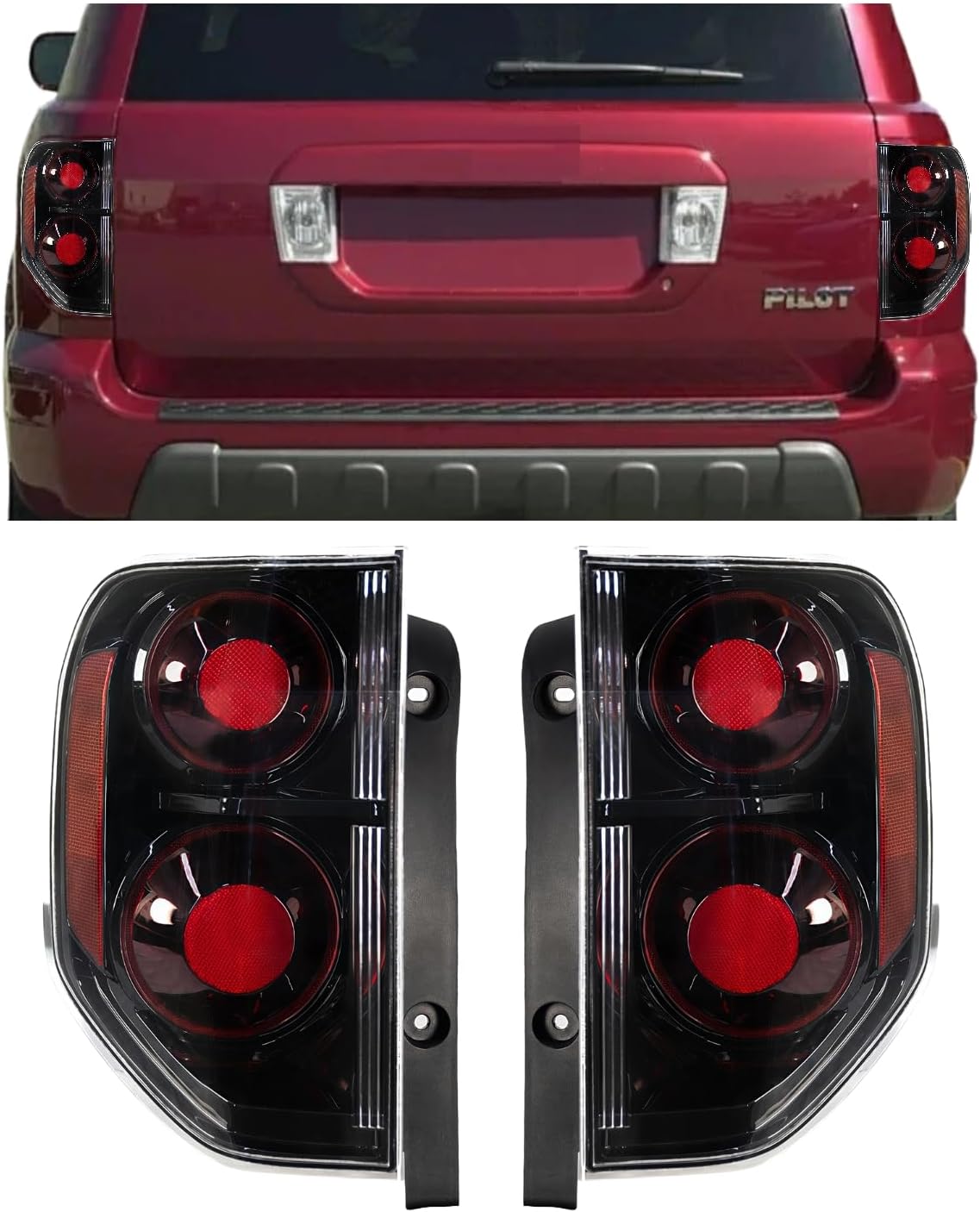 JDM Style Tail Lights Pair for 2003-2008 Honda Pilot SUV Taillights Brake Lamps w/Reverse Bulb Black Housing Smoke Lens Driver & Passenger Side
