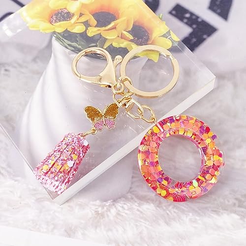 Miniatura 3 de LAXPICOL Llavero naranja rosa de la A a la Z para mujer, monedero, bolso de mano, mariposa, rosa, lentejuelas de resina, alfabeto, letra inicial