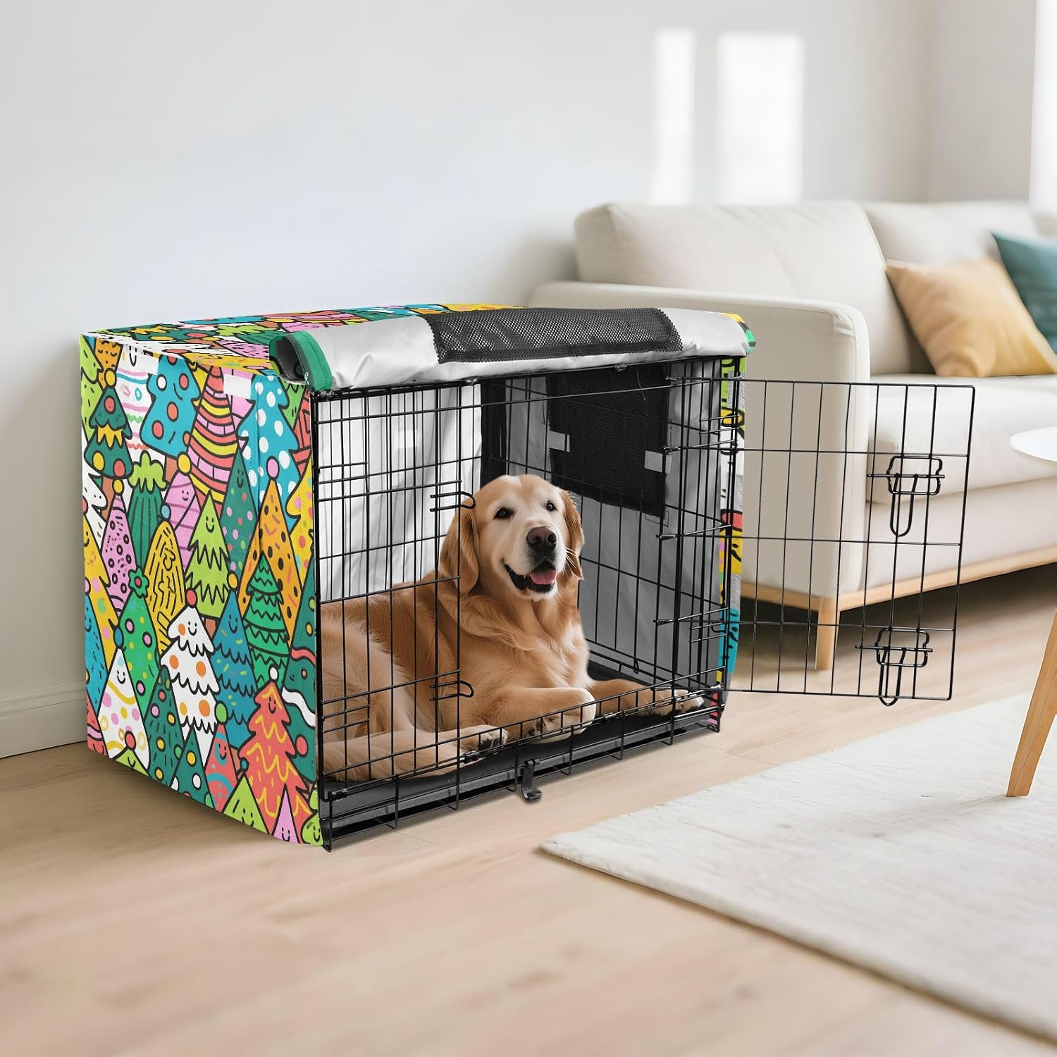 Christmas Tree Doodle Crate Covers For Dogs Pets Kennel Cover Dog Crate Protector