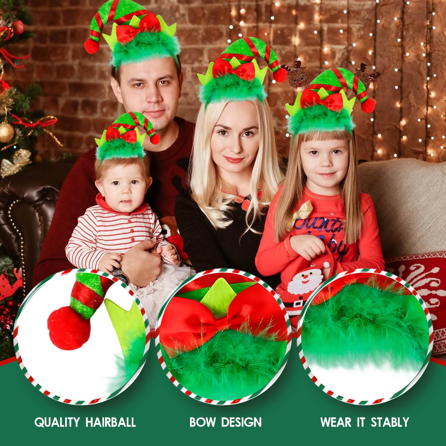 SHIFANQI Christmas Headbands for Women Adults Girls Furry Xmas Elf Hat Headband with Red Bow - Image 3