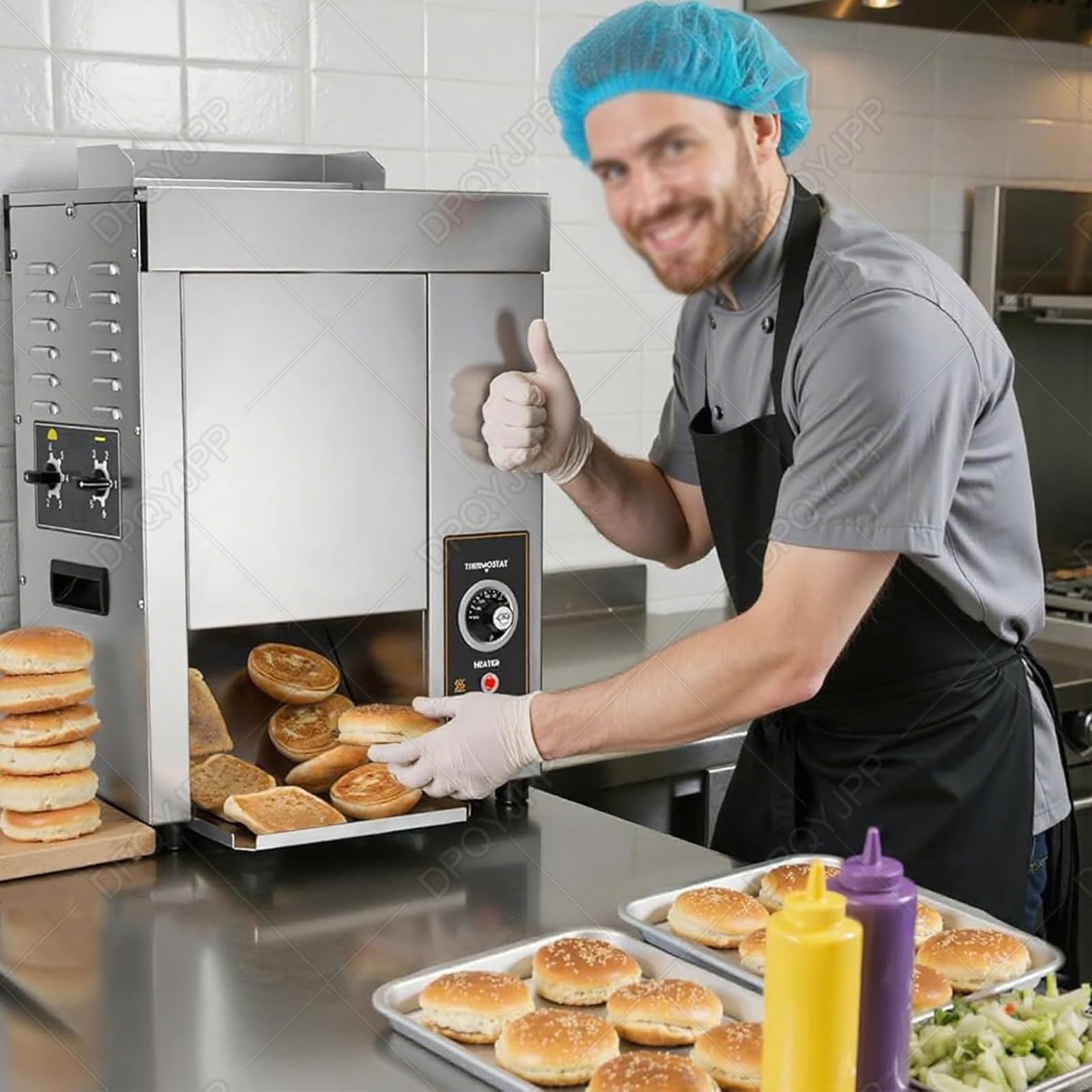 Komercyjny pionowy opiekacz do hamburgerów, automatyczny opiekacz do bułek, z regulowaną temperaturą 50-300°C, do fast foodów/restauracji/piekarni, 2000 W