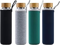 Vista 6 de Sunkey Botella de agua de vidrio, 32 onzas, boca ancha con funda, tapa de bambú, botella de agua motivacional con marcador de tiempo, reutilizable