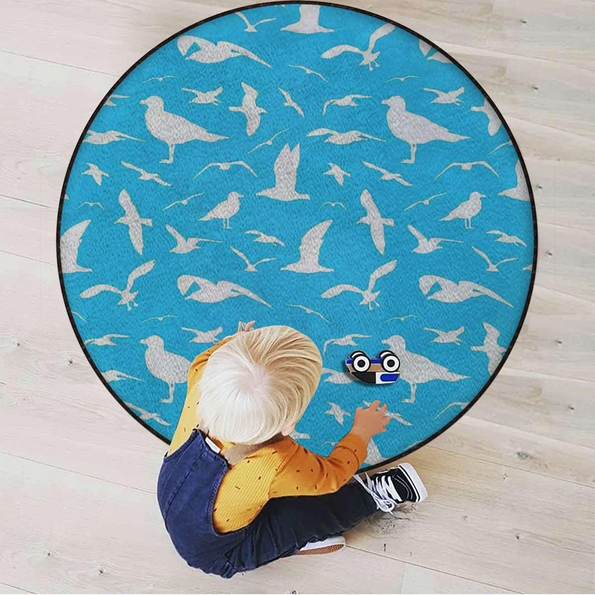 Camo Abstract Texture Round Carpet Playmat - Play Learn and Have Fun Safely,Crawling Mat, Educational Soft Rug, Shower/Birthday Gift, Camouflage Theme,Slate Blue Diameter 35.5 in
