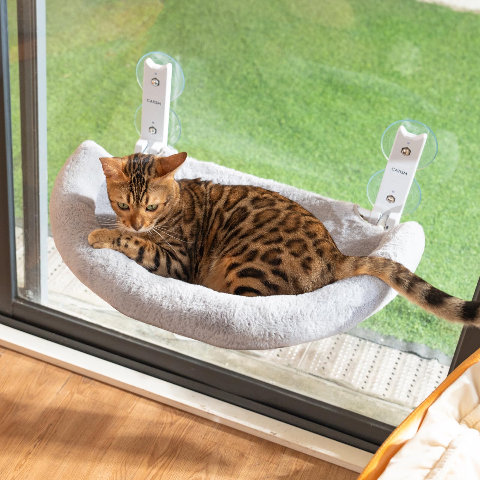 CATISM Pieghevole Amaca per Gatti da Finestra con Cuscino, Semicircolare Amaca Gatto con Forte Ventosa, Amaca Finestra Gatto Lettino per Gatti, Grigio