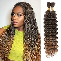 Vista 14 de Mezcla de cabello humano trenzado sintético de onda profunda a granel para trenzar, 16 pulgadas, cabello trenzado húmedo y ondulado, 2 piezas