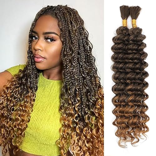 Miniatura 14 de Mezcla de cabello humano trenzado sintético de onda profunda a granel para trenzar, 16 pulgadas, cabello trenzado húmedo y ondulado, 2 piezas