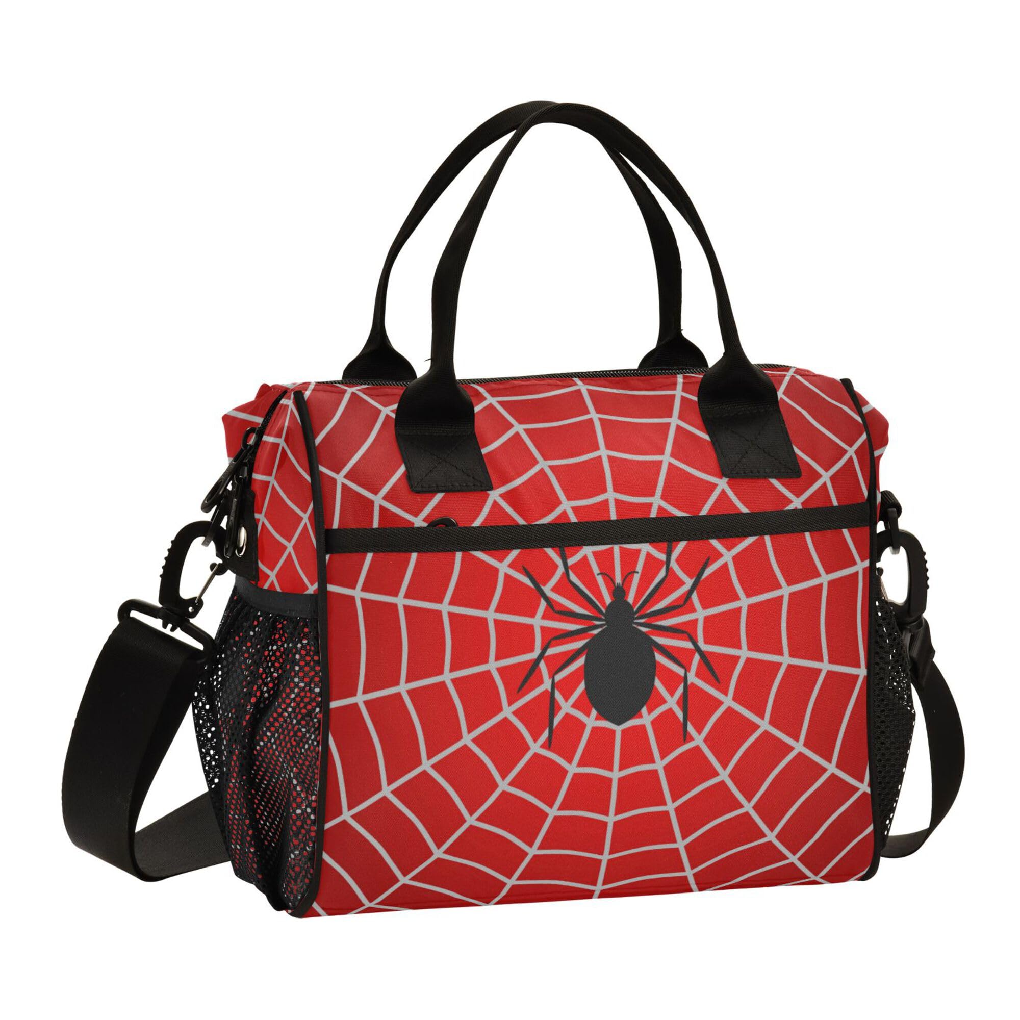 Glaphy Halloween Spider Web Red Lunch Box for Men Women Insulated Lunch Bag Cooler Bag Large Adult Lunch Box for Work Picnic Travel