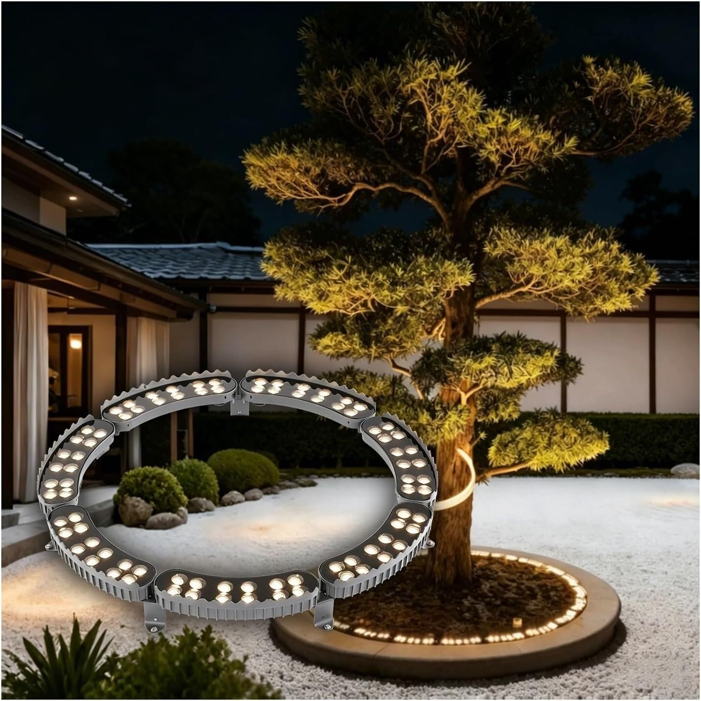 k3Mq9Rw Solar Tree Lights LED Outdoor Ring-Shaped Tree Lights, Ideal For Decorating Garden Palm Trees(Warm White)