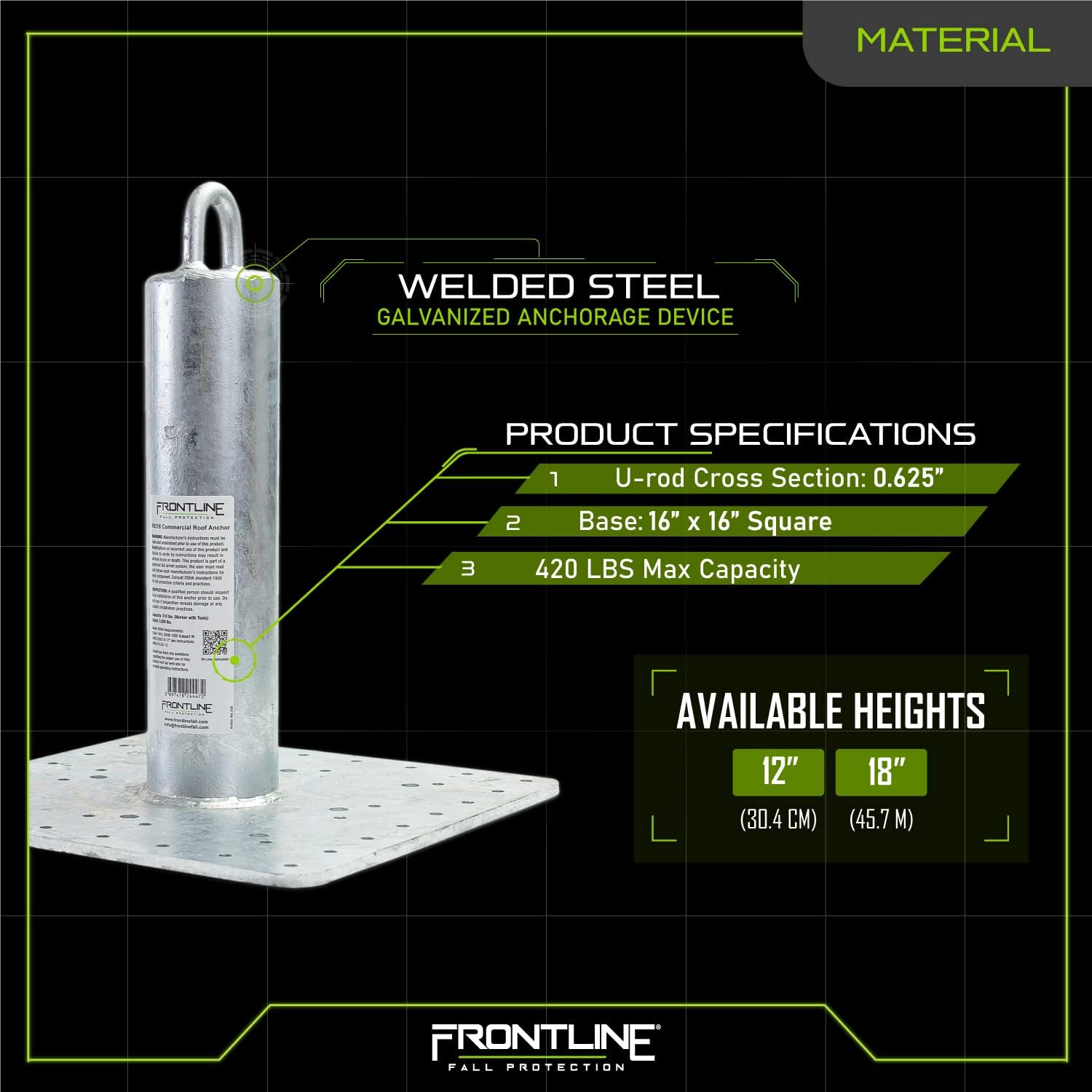 Product Deal Frontline Fall Protection RO18 Multifunction 18 Pole Commercial Roof Anchor | OSHA & ANSI Compliant Galvanized Steel Roofing Anchor Point | Metal, Wood or Concrete Application
