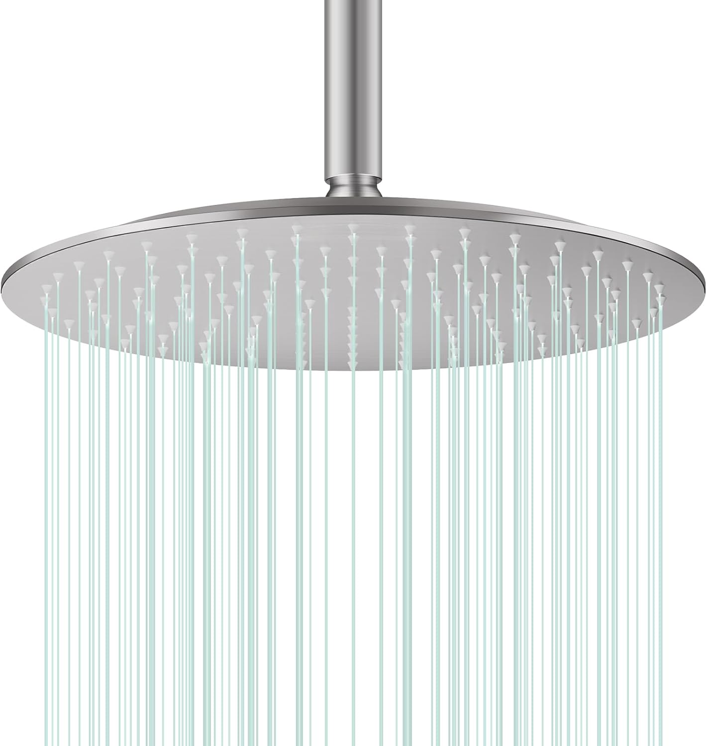 Rain Shower Head Round Shower Head, High Flow Stainless Steel Rainfall Shower Head, High Pressure Design (A-Brushed Nickel, 12)