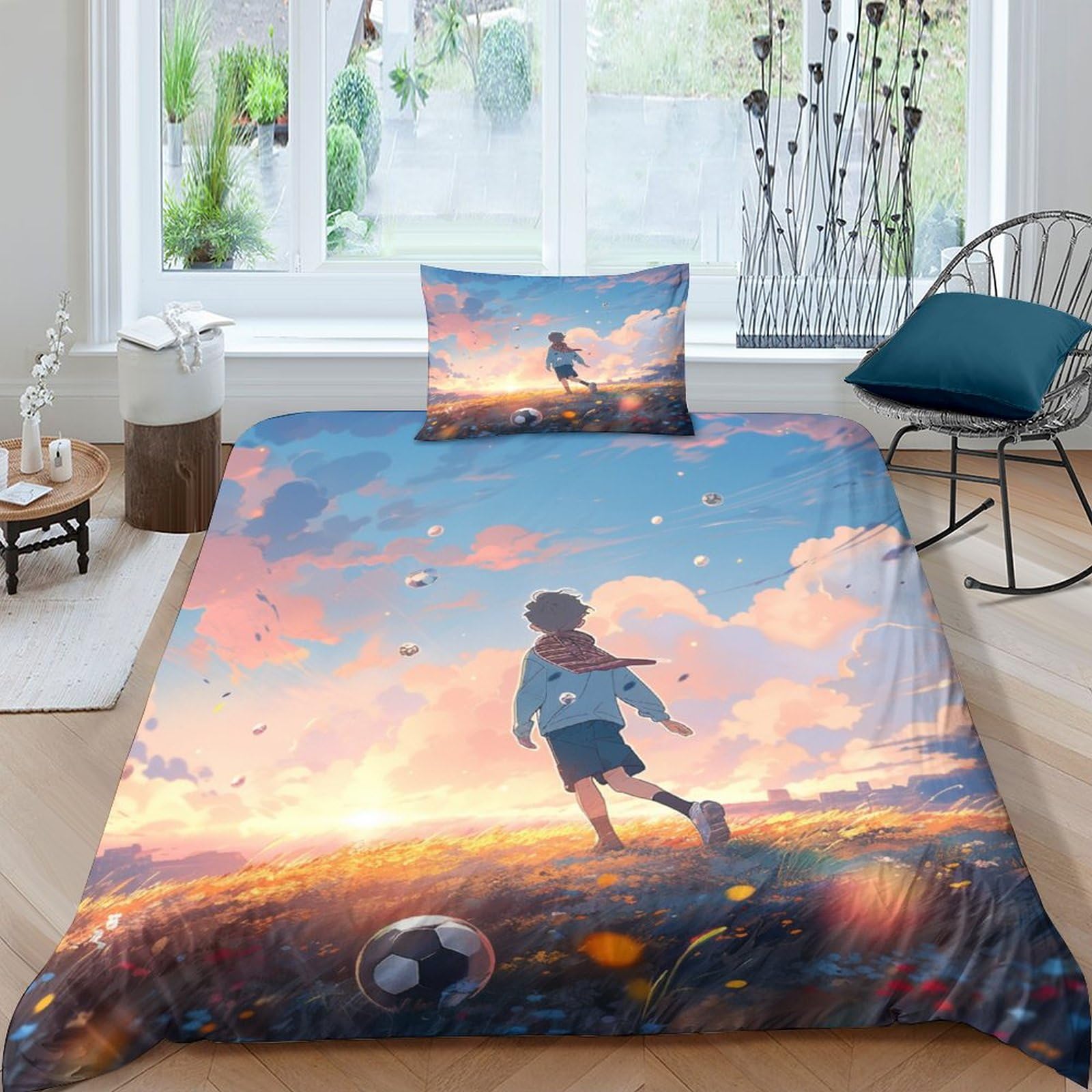 Housse de Couette Football Junior Facile à Nettoyer avec Fermeture Éclair Pratique