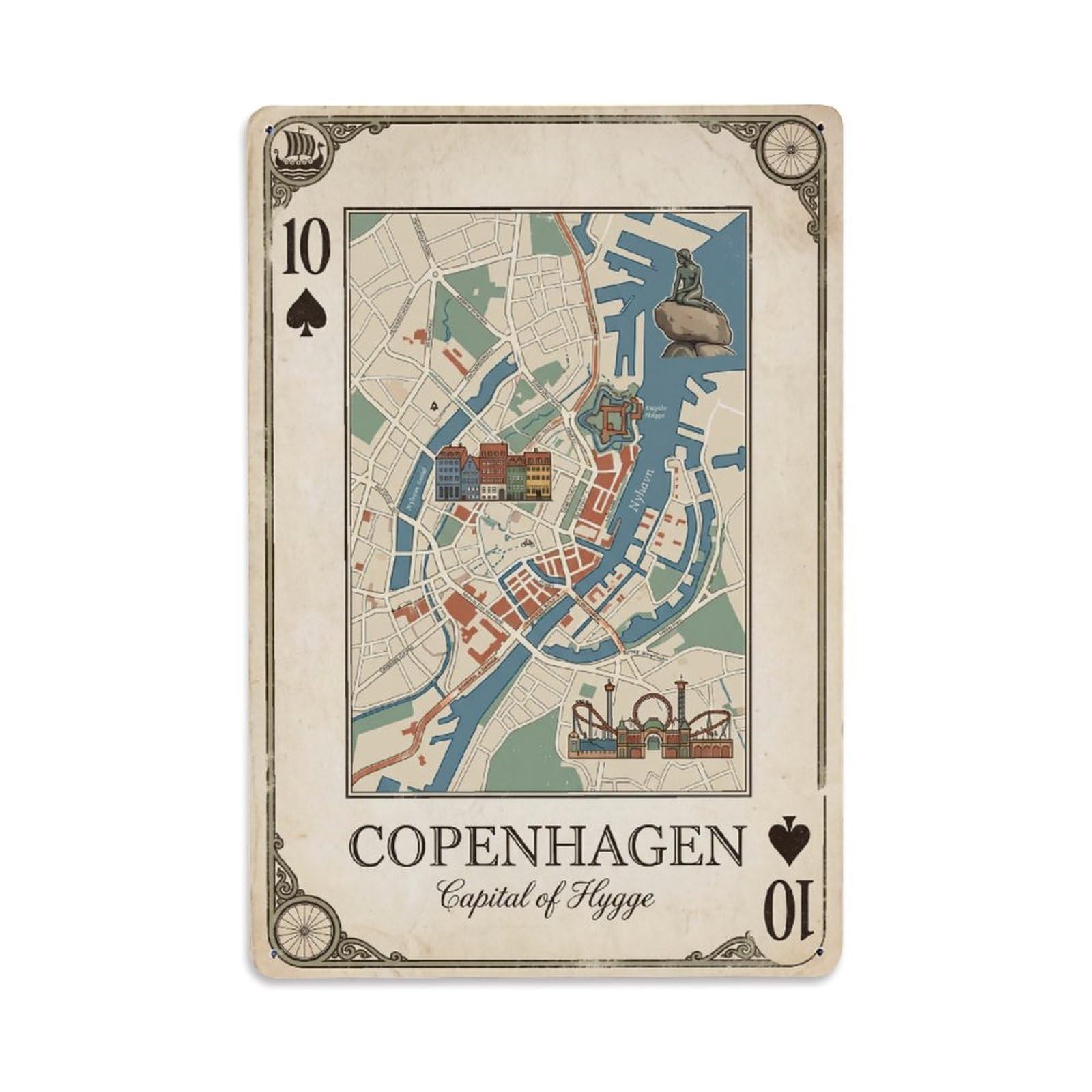Okngb Style Travel Map Copenhagen Nyhavn Harbor Vintage Card Cartography Metal Tin Sign Plaque Wall Decor For Cafe, Man Cave, Club Bar, Office, Home Garden Round Metal Poster 8X12inch