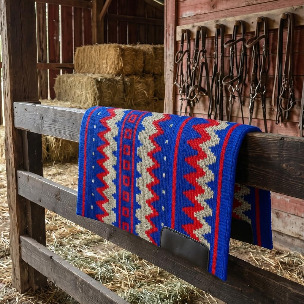 Western Show Saddle Pad/Blanket for Horses - Handmade Wool Saddle Blanket with New Zealand Design, Thick, Durable & Comfortable for Horse Riding (36” L x 36” W x 1) M49