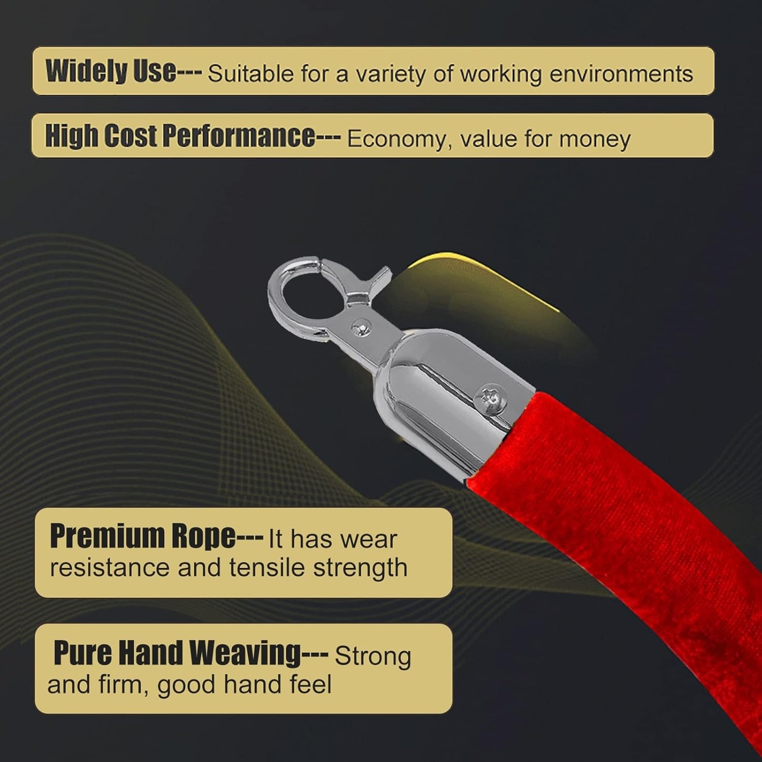 Red Velvet Stanchion Ropes, 3.2cm Thick Hanging Barrier Ropes with Silver Hooks for Party Event/Wedding/Hotel Celebration (122cm/4ft)