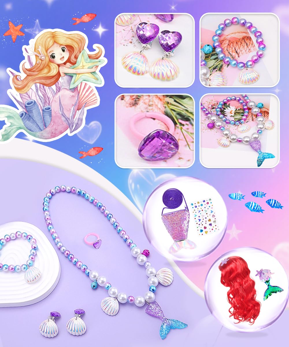Deguisement Sirene Fille, Cosplay Sirene avec Perruque, Cadeau pour Fille, Déguisements Sirenes Enfant pour Anniversaire Cosplay Carnaval