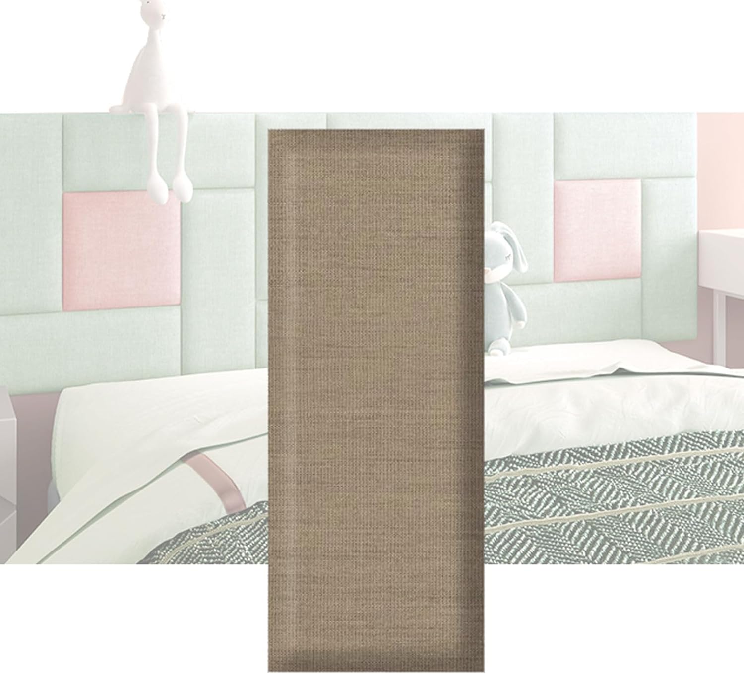Thick 3.5cm Kid's Anti-Collision Wall Padding, 3D Self-Adhesive Upholstered Panels for Bedroom, Playroom, or Bedside - Cotton Linen Material (Green, 30x30x3.5cm)