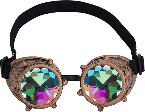 Gafas de caleidoscopio para Raves Trippy psicodélico Steampunk con lentes de cristal de difracción de prisma arcoíris