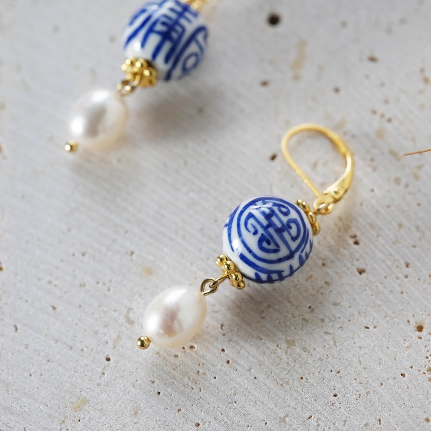 L&YOUR 925 Sterling Silver Blue and White Porcelain Double Happiness Earrings – Hand Painted Ceramic Chinese Wedding Drop Earrings – Bridesmaid, Anniversary, Engagement, Mother’s Day Jewelry, Handcrafted Oriental Gift