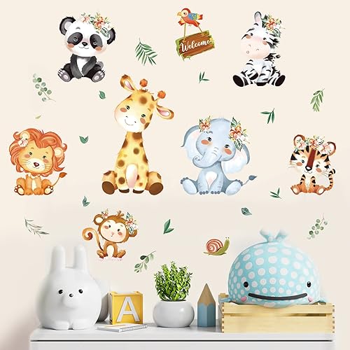 Miniatura 2 de wondever Calcomanías de pared de animales de la selva, animales de safari, elefante, jirafa, despegar y pegar, calcomanías artísticas para pared