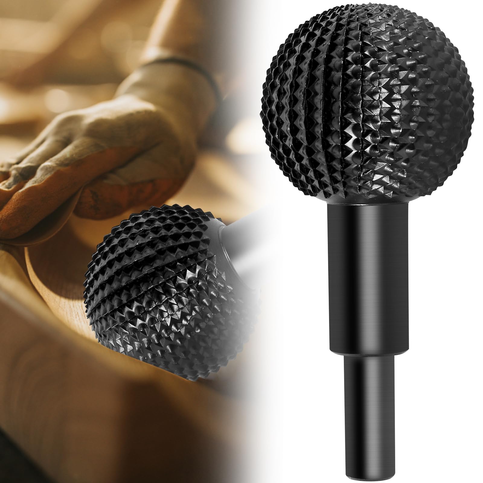 Sphere Rotary Burr Carbon Steel Wood Carving Burr 10mm Shank Durable Rotary Ball Gouge Grinding Head Polishing Engraving Ball Cutter for 115/125 Angle Grinder(Black 10mm)