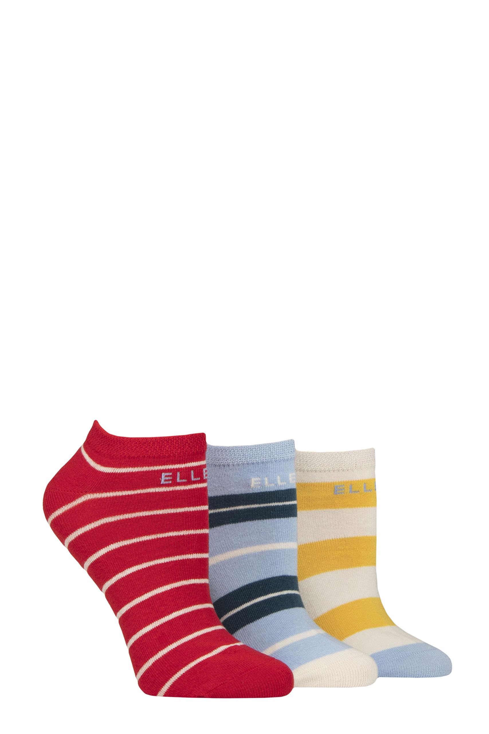 Elle Ladies No-Show Socks - Soft Cotton in Plain, Stripe and Patterned Styles Multipack of 3 Size 4-8 (UK, Numeric, 4, 8, Regular, Regular, Seafarer Striped)