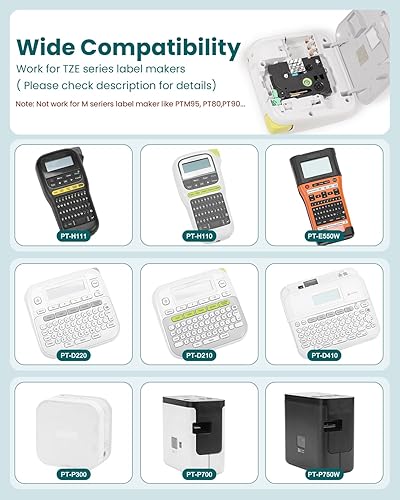Miniatura 9 de Oozmas Cinta de etiquetas de repuesto compatible para TZe-631 Brother Label Maker Tape 0.472 in 0.47 Amarillo TZE631 TZ cinta laminada negro sobre