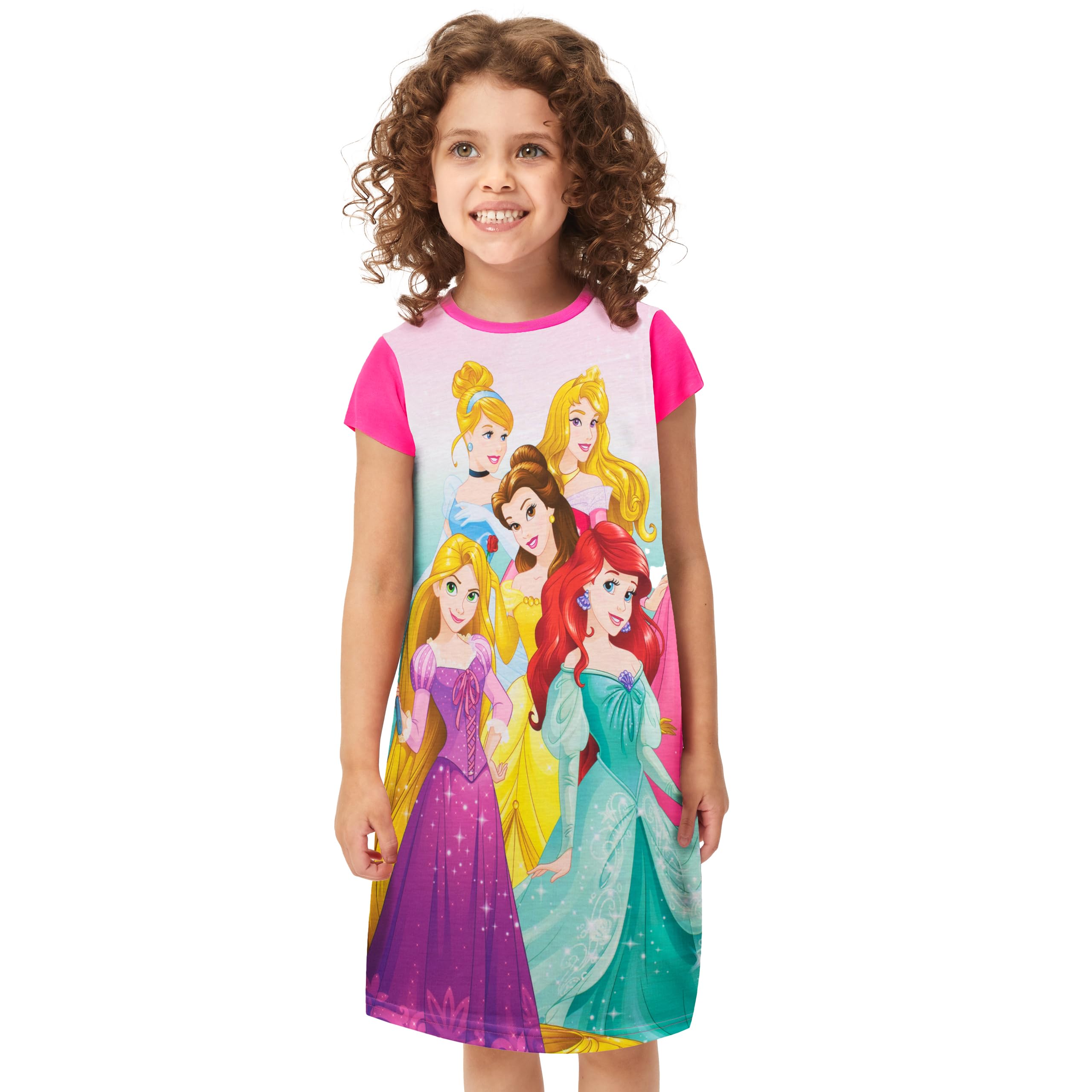 Disney Princess Chemise de Nuit Fille | Robe de Nuit Princesse pour Enfants | Pyjama Court Ariel Rapunzel Cinderella Belle Aurora