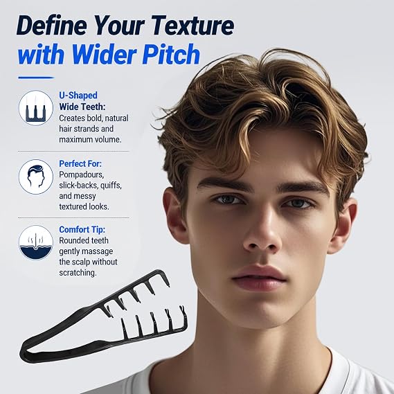 2-Piece Texturising Wide-Tooth Styling Combs, texture comb men