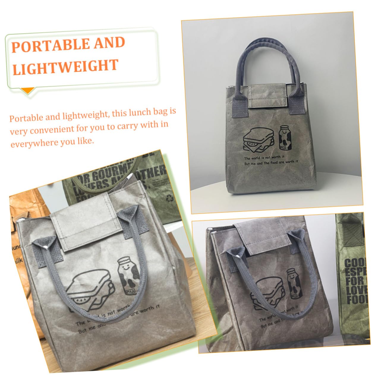 MAGICLULU 3piezas Bolsa De Almuerzo De Kraft Aislante Portátil y Resistente Para Picnic y Comidas Térmicas Para Adultos