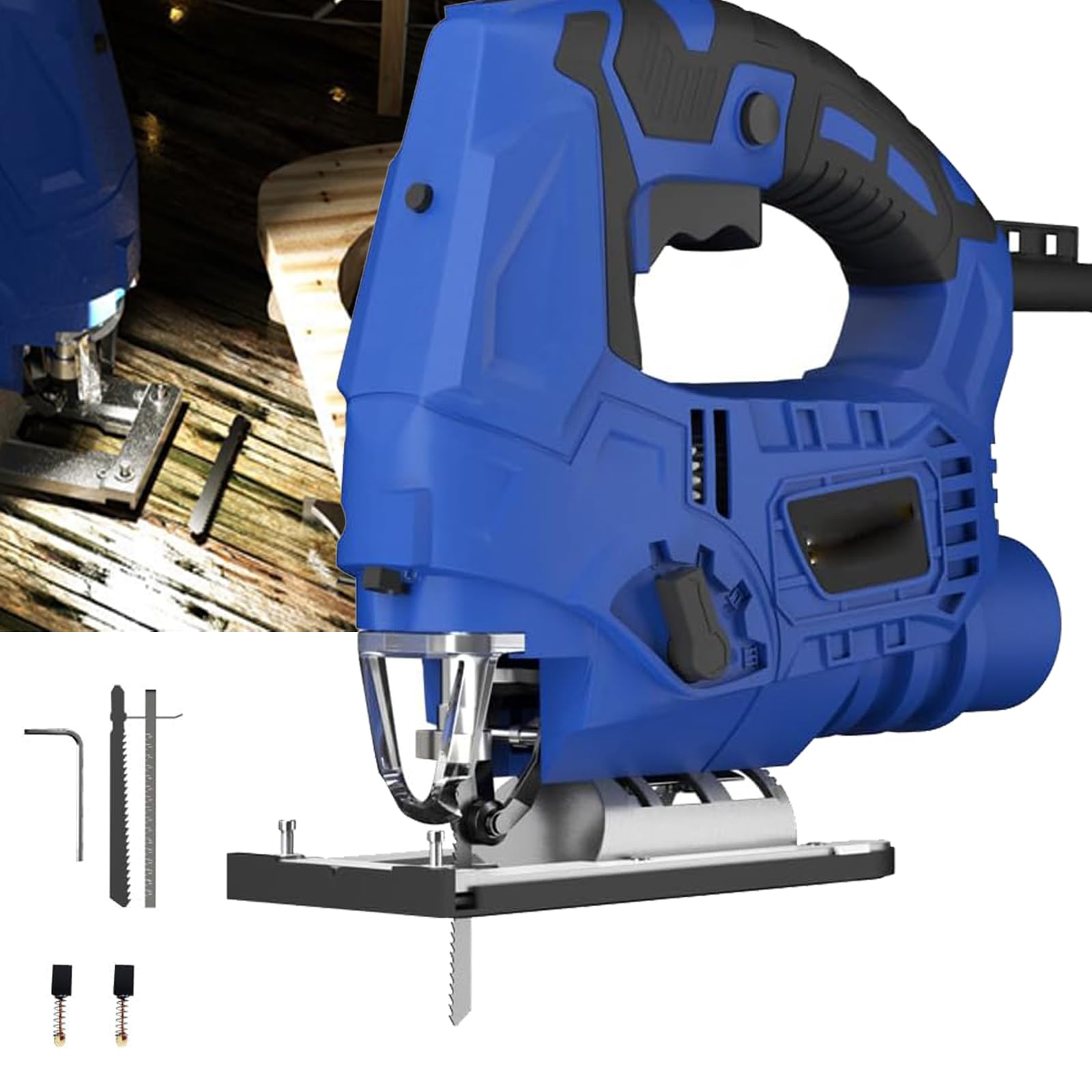 Jigsaw, 2000W Electric Saws to Cut Wood, Jigsaw Tool with LED Light, 6 Variable Speed, 4 Orbital Sets, 0°-45° Bevel Cutting, Jig Saws for Wood Metal Cutting, Blue
