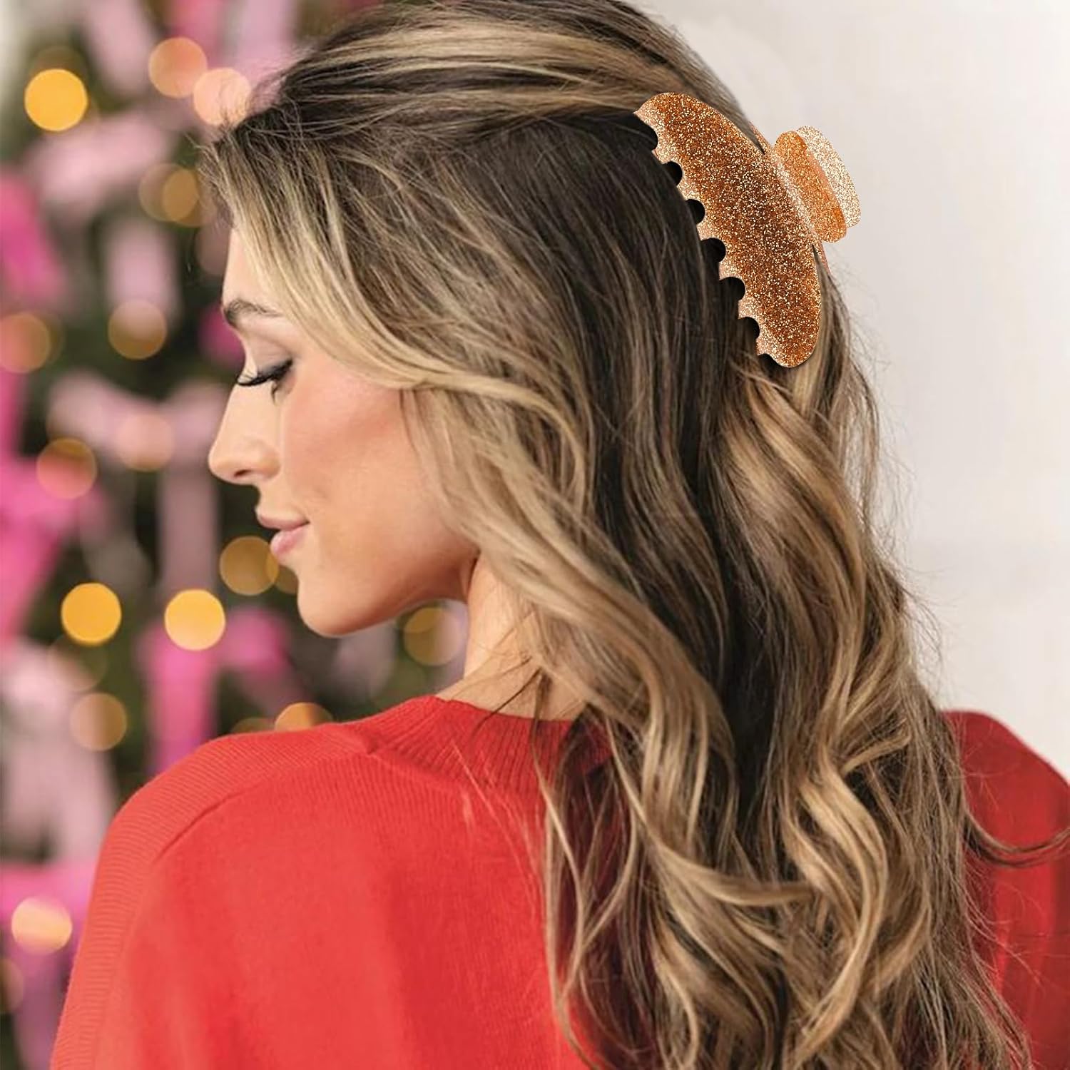 CUBACO Glitter Hair Claw Clips for Thick Hair, 3PCS Christmas Hair Accessories for Women Large Cute Fun Green Christmas Claw Clip Holiday Clips Gifts Party Decoration - Image 2