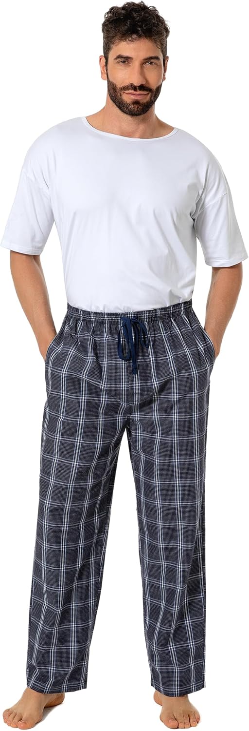 Mens Pajama Pants 100% Cotton Plaid Sleep & Lounge Pants, PJ Bottoms with Pockets and Button Fly - Image 2