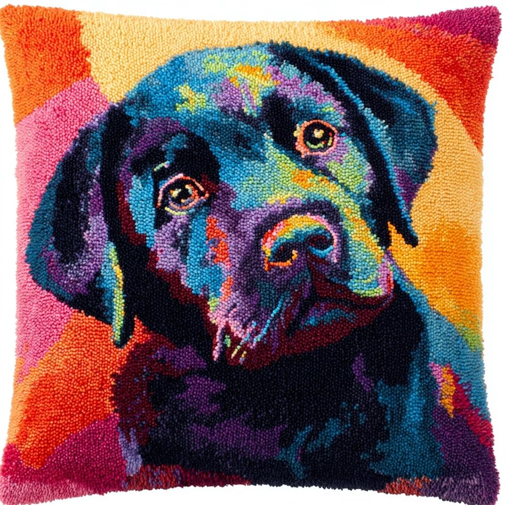 FWRTYCB Latch Hook Pillow Kit Labrador Crochet Yarn Hooking Pillowcase