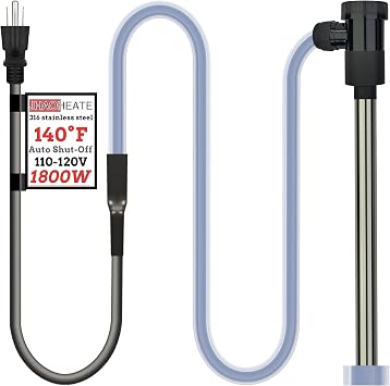 Submersible Water Heater 1800W Portable Hot Tub & Immersion Electric Water Heater with Temp Control & Wifi Timer for Baptistry, Spa, Above-Ground Pool, Bucket, Inflatable Pool & Bathtub