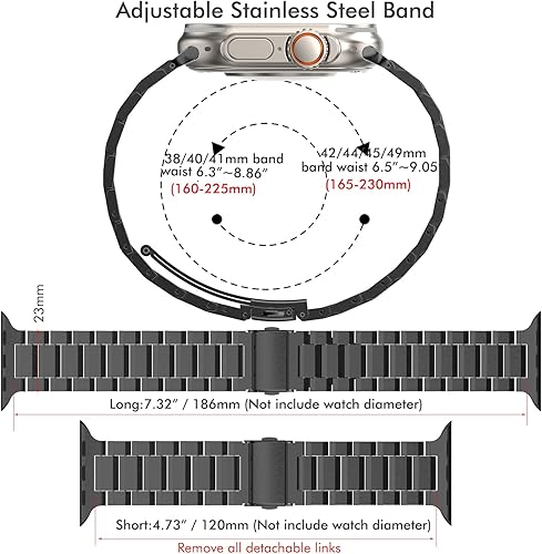 Miniatura 3 de Correa de reloj de acero inoxidable compatible con correas de Apple Watch de 1.929 in 1.772 in 1.732 in 1.654 in 1.575 in 1.614 in 1.496 in, correa