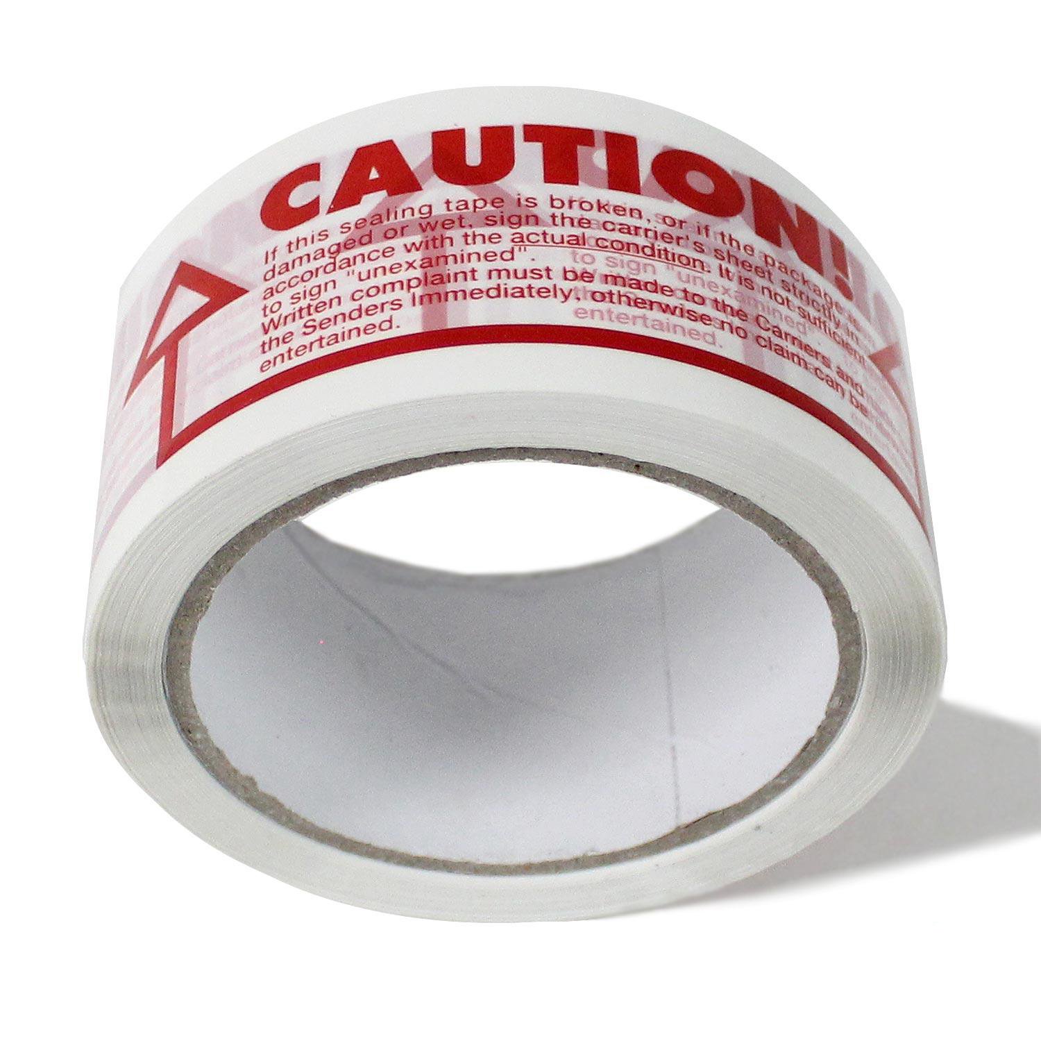 Low Noise 48MM x 66M Fragile, Handle with Care, Caution, Contents Checked Packaging Tape for Parcels and Boxes (CAUTION, 18 Tapes)