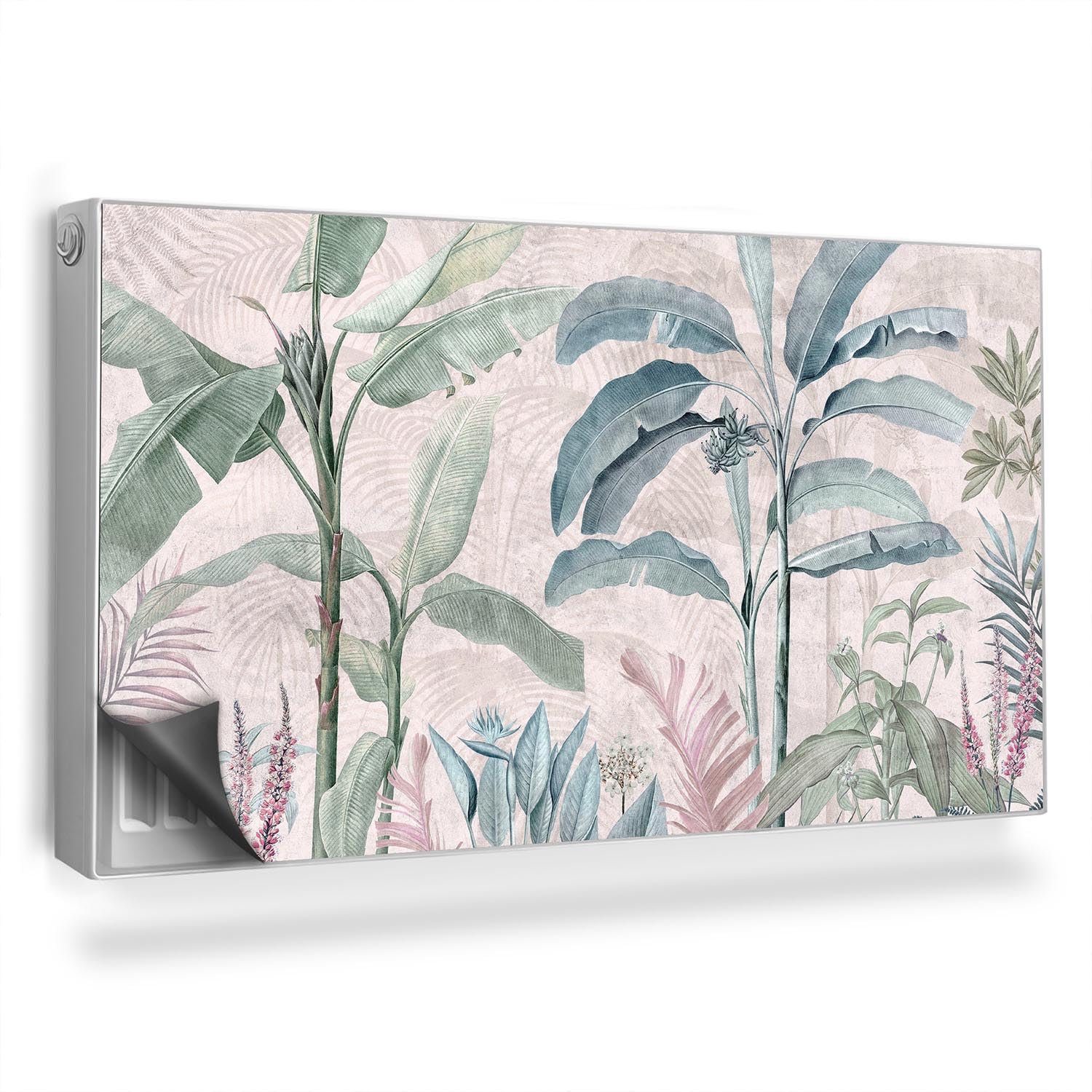 Cache radiateur 110x60 cm pour salon et cuisine style tropical feuilles de bananier