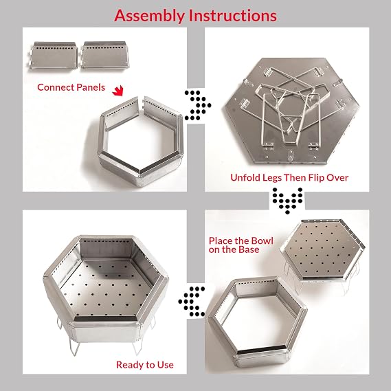 15 Portable Stainless Steel Outdoor Fire Pit, Collapsible Hexagon Smokeless Bonfire Wood Burning Fire Pit Fireplace for Camping, Backyard Patio Garden Bon Fire Heater Wood Burning Bowl