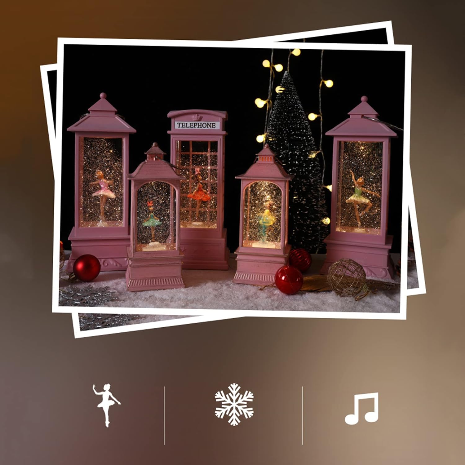 Pink Christmas Snow Globe with Ballet Girl Music Box with Light Water Lantern for Christmas Decorations Valentine Birthday Anniversary Present for Daughter Wife Girl Kids C (B)