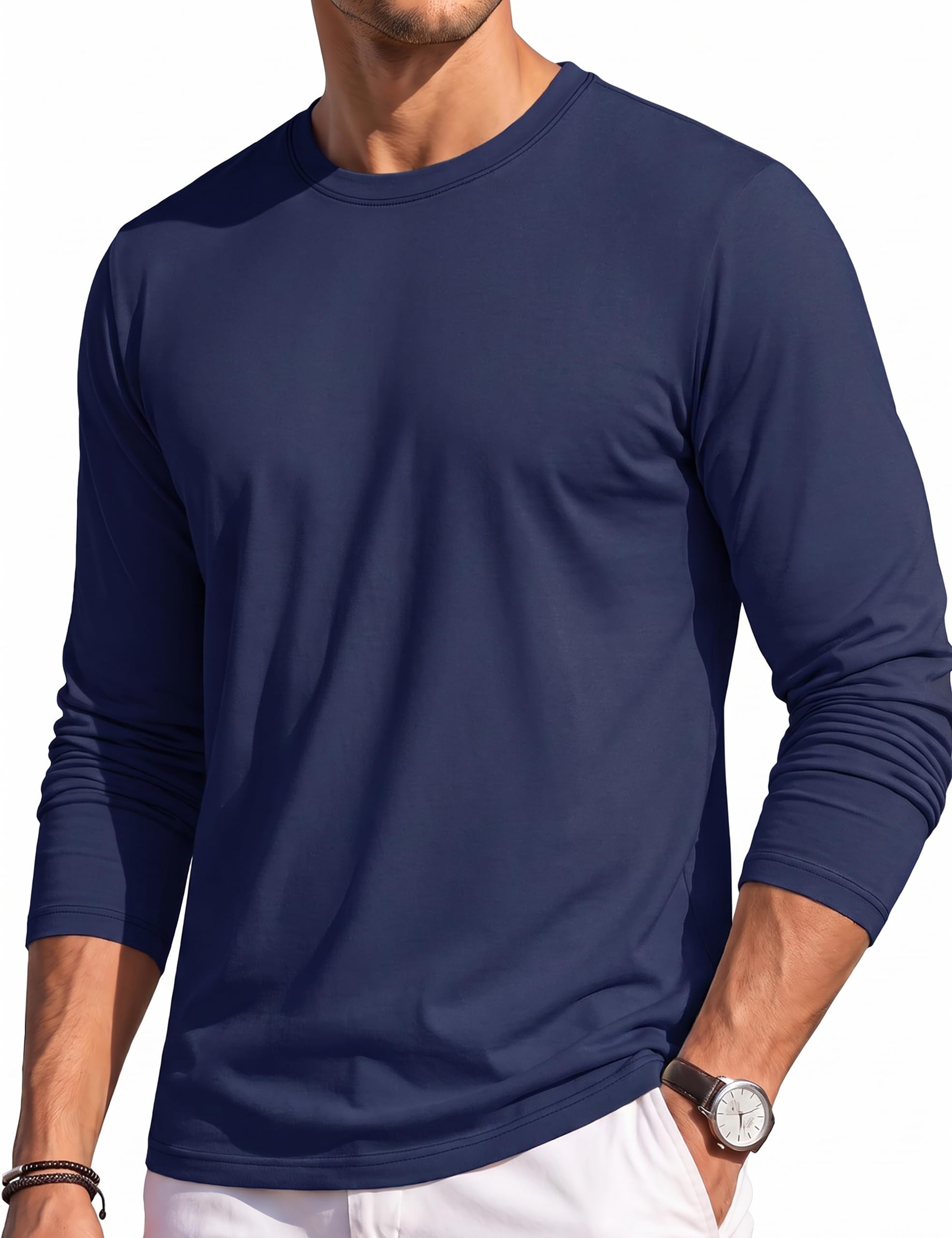TACVASEN Maglia Uomo Manica Lunga Cotone Girocollo Casual Versatile | Stile Minimal Senza Stampe, Cuciture Piatte Resistenti, Uso Quotidiano