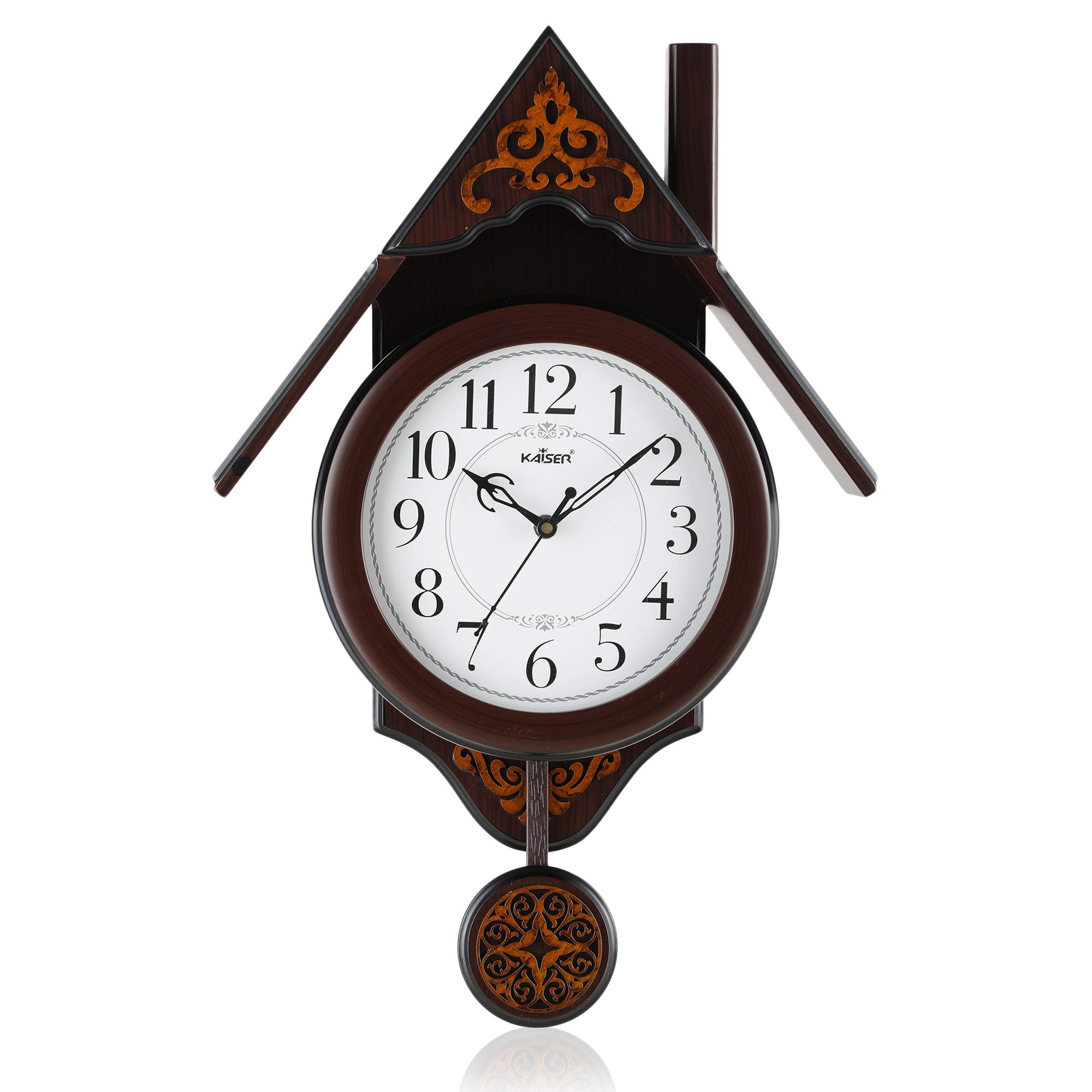 KAISER 18 Inch Pendulum Quartz Wall Clock - Non-Ticking Silent Movement Clock for Home & Office (Rosewood 09)