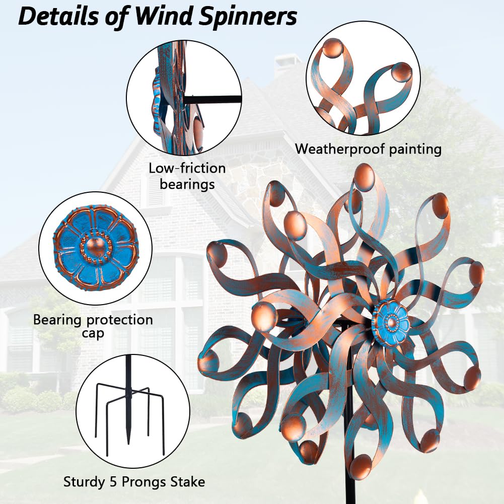 DREAMSOUL Molinillos de viento para exteriores, 55.88 cm, grandes molinillos de viento de metal para exteriores para patio y jardín, doble cinético para jardín, patio, césped