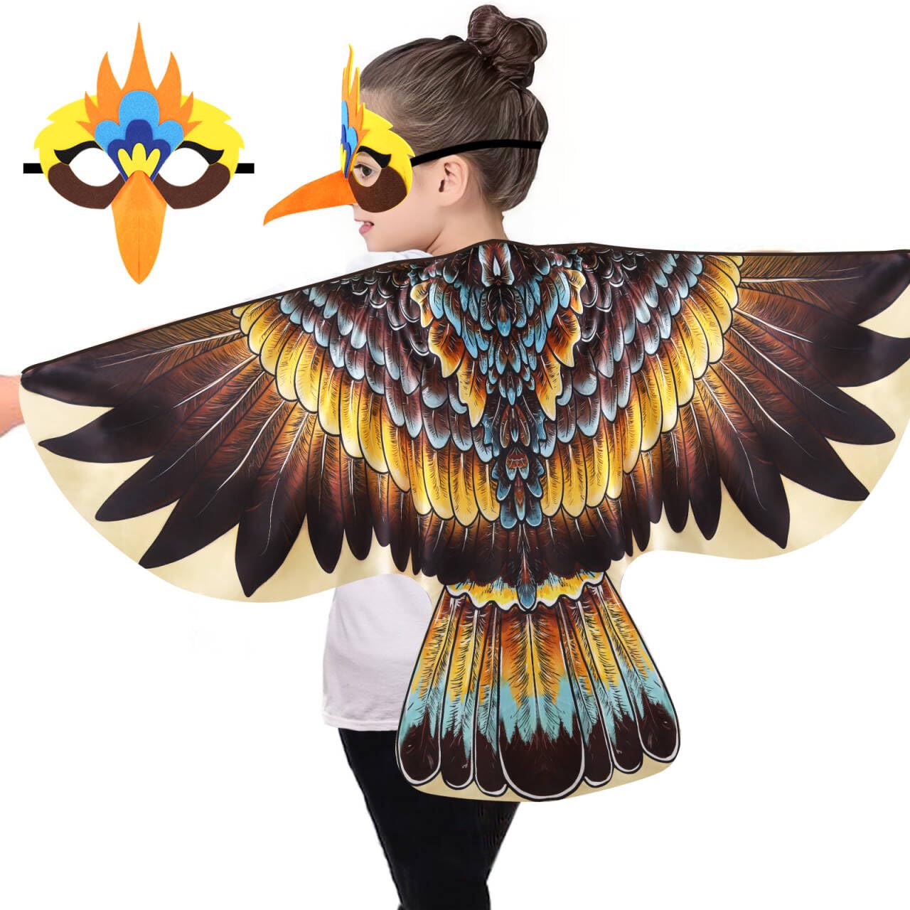 iROLEWIN Eagle-Bird-Wings-Costume for Kids 3D Bird Mask as Toddler Owl Dress-Up Clothes Toys Halloween Birthday Gifts 3+