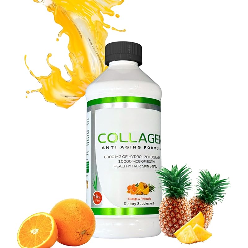 ZAFiNCO Suplemento de Colágeno Líquido com Biotina 10000 mcg e Colágeno Hidrolisado 8000 mg, 473 mL